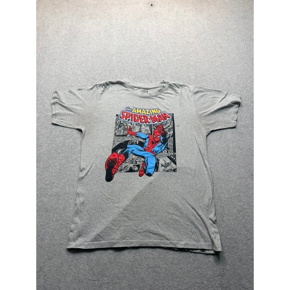 Marvel The Amazing Spider-Man Graphic T-Shirt Gray Comic Book Print Mens Large